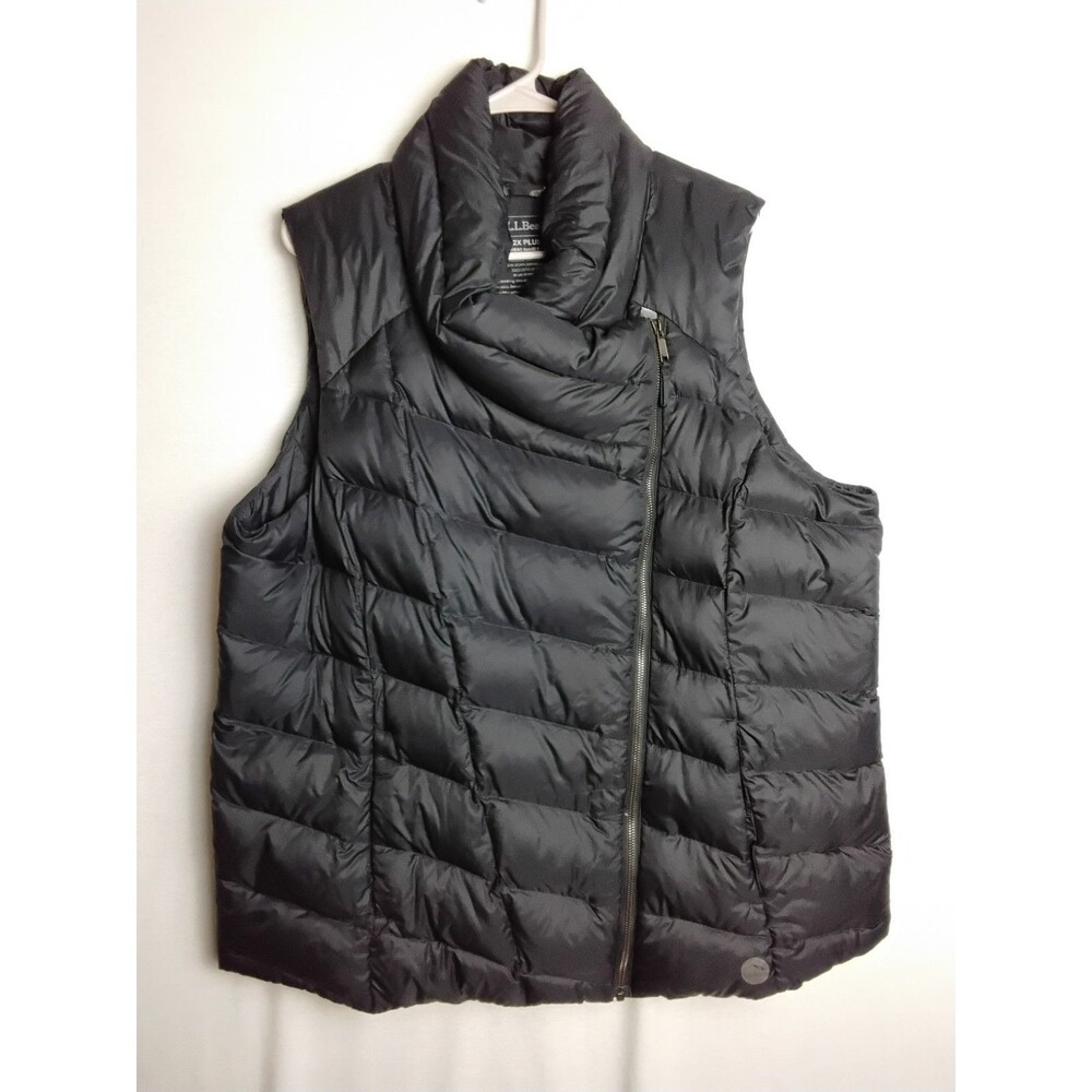 LL Bean Womens Plus 2X Gray Waterproof 850 Down Puffer Vest Asymmetrical Zip